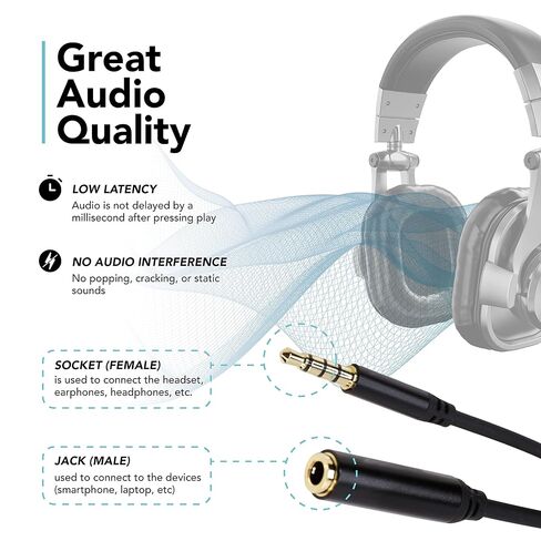 Foto&Tech 3.5mm TRRS Audio Recording 1m Extension Cable, Male to Female Microphone Adapter Cord, Great for Vlog Video Call Voice Chat, Lapel External Mic Connector to Tablet Smartphone Android in Saudi Arabia