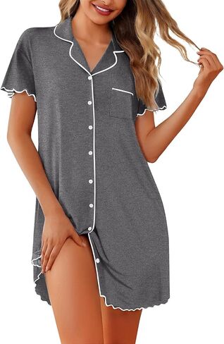 Ekouaer Nightgowns for Women Button Down Sleep Shirt Short Sleeve NightShirts Boyfriend Sleepdress Soft Pajama Dress in Kuwait