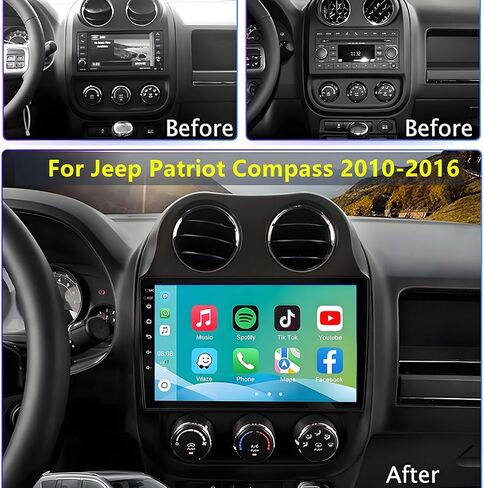 لترقية راديو Jeep Compass Patriot 2010-2016: 4G+32G Android 14 ستيريو سيارة مع CarPlay Android Auto - شاشة لمس 10.1 بوصة GPS للملاحة الرئيسية in Saudi Arabia
