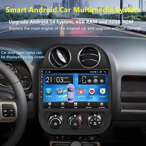لترقية راديو Jeep Compass Patriot 2010-2016: 4G+32G Android 14 ستيريو سيارة مع CarPlay Android Auto - شاشة لمس 10.1 بوصة GPS للملاحة الرئيسية in Saudi Arabia