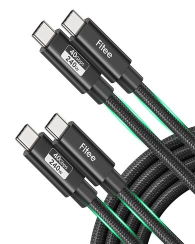 كابل Fitee USB4 لكابل Thunderbolt 4 [2 حزمة 5FT]، مزامنة بيانات 40 جيجابت في الثانية، 8K/6K@60 هرتز، 4K@144 هرتز، شحن PD3.1 240 واط، كابل USB C Thunderbolt لهاتف iPhone 17، MacBook Pro، PSSD، العرض، الإرساء، الشاشة in Saudi Arabia