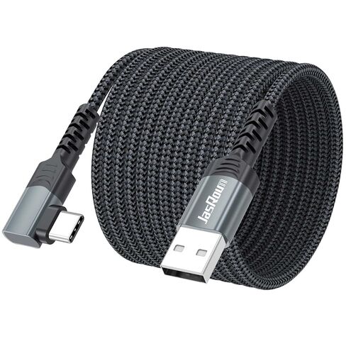 كابل USB C بطول 15 قدم زاوية يمنى، شحن سريع 3 أمبير طويل USB من النوع C 2.0 لنقل البيانات سلك 90 درجة مضفر للتبديل، سطح البخار، MacBook Pro/Air، الكمبيوتر اللوحي، iPhone 17/16/15، هاتف Andriod، كاميرا الأمان in Kuwait