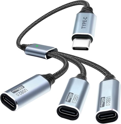 كابل مقسم Duttek متعدد USB C، مقسم USB C 1 في 3 مخرج، كابل مجدول من النايلون من النوع C ذكر إلى 3 أنثى يدعم الشحن ونقل البيانات بسرعة 480 ميجابت في الثانية لأجهزة الكمبيوتر المحمول والكمبيوتر الشخصي والأجهزة اللوحية ولوحات المفاتيح. 9.84 بوصة in Kuwait
