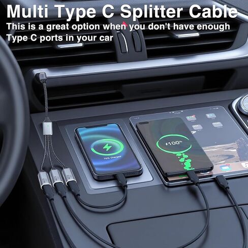 كابل مقسم Duttek متعدد USB C، مقسم USB C 1 في 3 مخرج، كابل مجدول من النايلون من النوع C ذكر إلى 3 أنثى يدعم الشحن ونقل البيانات بسرعة 480 ميجابت في الثانية لأجهزة الكمبيوتر المحمول والكمبيوتر الشخصي والأجهزة اللوحية ولوحات المفاتيح. 9.84 بوصة in Kuwait