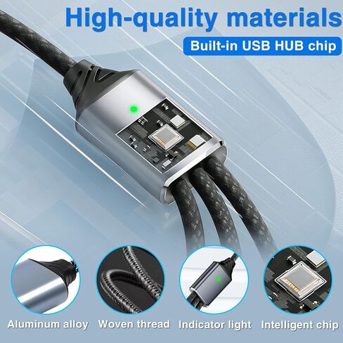 كابل مقسم Duttek متعدد USB C، مقسم USB C 1 في 3 مخرج، كابل مجدول من النايلون من النوع C ذكر إلى 3 أنثى يدعم الشحن ونقل البيانات بسرعة 480 ميجابت في الثانية لأجهزة الكمبيوتر المحمول والكمبيوتر الشخصي والأجهزة اللوحية ولوحات المفاتيح. 9.84 بوصة in Kuwait