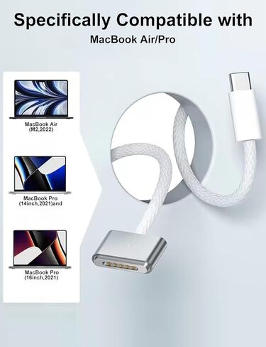 USB-C to Magnetic 3 Cable 6.6FT, 140W Charging Cable Compatible with MacBook Pro (16"/14" 2024/2023/2021), MacBook Air (15"/13" M4 2025, M3 2024, M2 2023, M2 2022) in Saudi Arabia