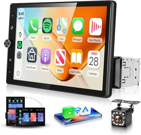 MAHVEC 10.4 بوصة ستيريو سيارة أحادي الدين مع CarPlay Android Auto، راديو HD يعمل باللمس مع بلوتوث، USB، وصلة مرآة، SWC، تشغيل السيارة، راديو FM/RDS، كاميرا احتياطية in Kuwait