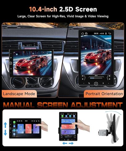 MAHVEC 10.4 بوصة ستيريو سيارة أحادي الدين مع CarPlay Android Auto، راديو HD يعمل باللمس مع بلوتوث، USB، وصلة مرآة، SWC، تشغيل السيارة، راديو FM/RDS، كاميرا احتياطية in Kuwait