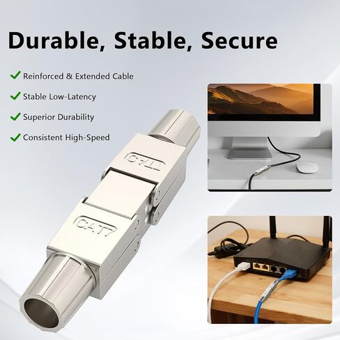 2 Packs Cat7/Cat6A Tool-Free Ethernet Coupler, RJ45 Coupler Shielded up to 23AWG Ethernet Cable Extender Ethernet Coupler Female to Female in Saudi Arabia