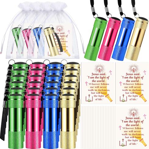 VIHOSE 24 Sets Valentine's Day Christian Gifts Mini Flashlights Bulk with Christian Bible Verse Cards Colorful Aluminum LED Handheld Torches with Lanyard for Church Gifts Party Favors Emergency in Saudi Arabia