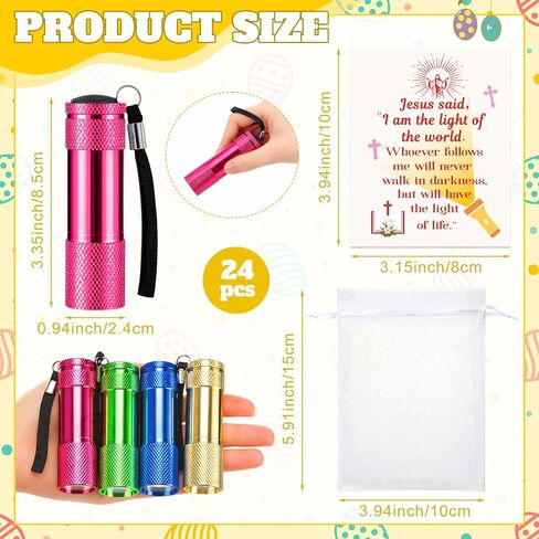 VIHOSE 24 Sets Valentine's Day Christian Gifts Mini Flashlights Bulk with Christian Bible Verse Cards Colorful Aluminum LED Handheld Torches with Lanyard for Church Gifts Party Favors Emergency in Saudi Arabia