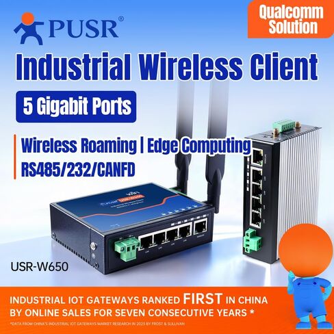 عميل لاسلكي صناعي مزدوج النطاق WiFi5 RS485 RS232 CAN FD إلى WiFi/Ethernet مع حوسبة الحافة 5 جيجابت إيثرنت CAN تحويل بروتوكول FD USR-W650 in Kuwait