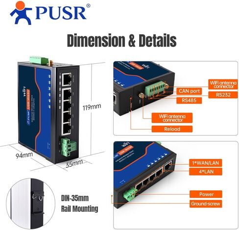 عميل لاسلكي صناعي مزدوج النطاق WiFi5 RS485 RS232 CAN FD إلى WiFi/Ethernet مع حوسبة الحافة 5 جيجابت إيثرنت CAN تحويل بروتوكول FD USR-W650 in Kuwait