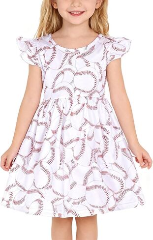 Toddler Girl Casual Dress Baseball Print Ruffle Bottom Casual Dress Summer Clothes 2-8Y in Saudi Arabia