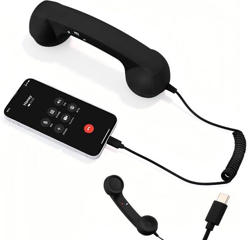 سماعة هاتف ريترو لهواتف iPhone وAndroid، جهاز استقبال الهاتف الخلوي مع ميكروفون ومكبر صوت، دعامة طراز التسعينيات للصور، جهاز استقبال هاتف كلاسيكي عتيق للهواتف المحمولة (أسود) in Saudi Arabia