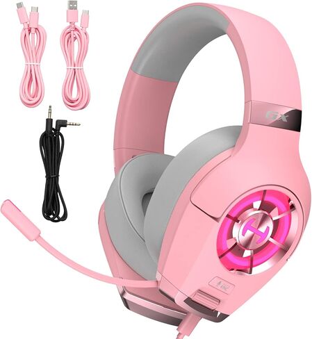 Edifier Hecate GX Hi-Res Gaming Headset for PS4/ PS5/ PC/Switch/Xbox Gamepad - USB/Type-C/3.5mm Wired Gaming Headphones with Microphone RGB Lighting - ENC Noise Cancelling - 50mm Driver (Pink) in Saudi Arabia