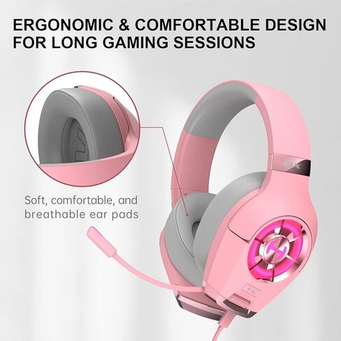 Edifier Hecate GX Hi-Res Gaming Headset for PS4/ PS5/ PC/Switch/Xbox Gamepad - USB/Type-C/3.5mm Wired Gaming Headphones with Microphone RGB Lighting - ENC Noise Cancelling - 50mm Driver (Pink) in Saudi Arabia