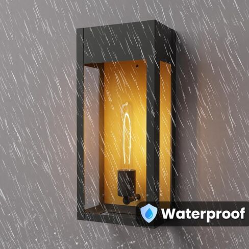 LEDMyplace Outdoor Sconce Light - 60W Dimmable Black Outdoor Wall Sconce with Clear Glass Panels - E26 Socket, 680 Lumens, High CRI, IP65, ETL Listed, Modern Exterior Light Fixture (18" H x 7.5" W) in Saudi Arabia