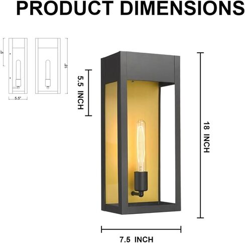 LEDMyplace Outdoor Sconce Light - 60W Dimmable Black Outdoor Wall Sconce with Clear Glass Panels - E26 Socket, 680 Lumens, High CRI, IP65, ETL Listed, Modern Exterior Light Fixture (18" H x 7.5" W) in Saudi Arabia
