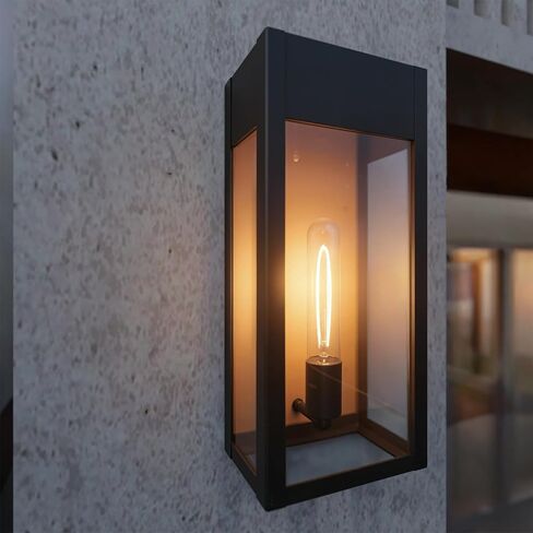 LEDMyplace Outdoor Sconce Light - 60W Dimmable Black Outdoor Wall Sconce with Clear Glass Panels - E26 Socket, 680 Lumens, High CRI, IP65, ETL Listed, Modern Exterior Light Fixture (18" H x 7.5" W) in Saudi Arabia