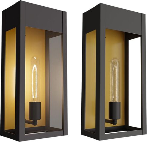 LEDMyplace Outdoor Sconce Light - 60W Dimmable Black Outdoor Wall Sconce with Clear Glass Panels - E26 Socket, 680 Lumens, High CRI, IP65, ETL Listed, Modern Exterior Light Fixture (18" H x 7.5" W) in Saudi Arabia