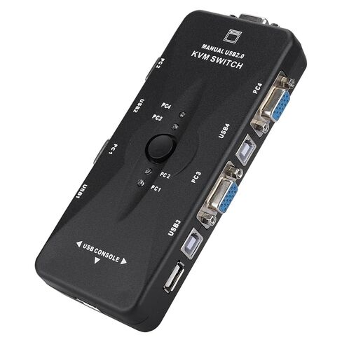 USB KVM Switch 4 Port Monitor Hub، توصيل وتشغيل جهاز مشاركة الكمبيوتر عالي الأداء لأجهزة الكمبيوتر المحمول وسطح المكتب باللون الأسود in Saudi Arabia