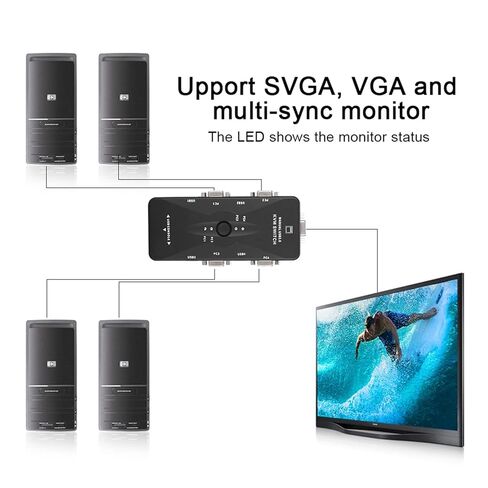 USB KVM Switch 4 Port Monitor Hub، توصيل وتشغيل جهاز مشاركة الكمبيوتر عالي الأداء لأجهزة الكمبيوتر المحمول وسطح المكتب باللون الأسود in Saudi Arabia