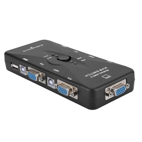 USB KVM Switch 4 Port Monitor Hub، توصيل وتشغيل جهاز مشاركة الكمبيوتر عالي الأداء لأجهزة الكمبيوتر المحمول وسطح المكتب باللون الأسود in Saudi Arabia