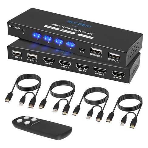 KVM Switch HDMI 4K@60Hz for 4 Computers 1 Monitor, KVM Switches 4 Port PC Share Monitor USB 2.0 Keyboard Mouse, KVM Switch 4 Computers Remote Control 2 AAA Batteries and 4 KVM Cables Included in Saudi Arabia