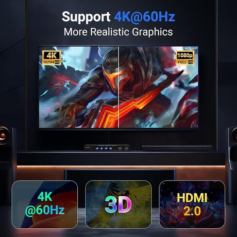 KVM Switch HDMI 4K@60Hz for 4 Computers 1 Monitor, KVM Switches 4 Port PC Share Monitor USB 2.0 Keyboard Mouse, KVM Switch 4 Computers Remote Control 2 AAA Batteries and 4 KVM Cables Included in Saudi Arabia