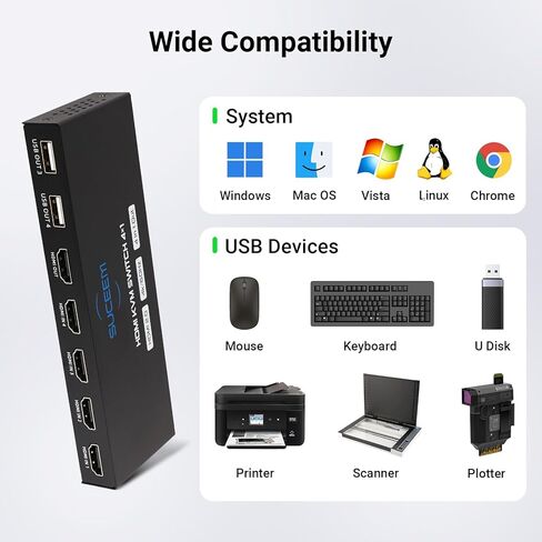 KVM Switch HDMI 4K@60Hz for 4 Computers 1 Monitor, KVM Switches 4 Port PC Share Monitor USB 2.0 Keyboard Mouse, KVM Switch 4 Computers Remote Control 2 AAA Batteries and 4 KVM Cables Included in Saudi Arabia