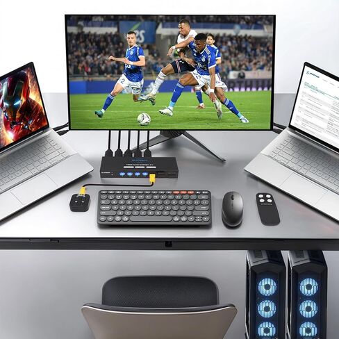 KVM Switch HDMI 4K@60Hz for 4 Computers 1 Monitor, KVM Switches 4 Port PC Share Monitor USB 2.0 Keyboard Mouse, KVM Switch 4 Computers Remote Control 2 AAA Batteries and 4 KVM Cables Included in Saudi Arabia