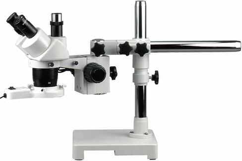 AmScope SW-3T24-FRL Trinocular Stereo Microscope, WH10x Eyepieces, 20X/40X Magnification, 2X/4X Objective, Single-Arm Boom Stand, 8W Fluorescent Ring Light, 110V-120V in Saudi Arabia