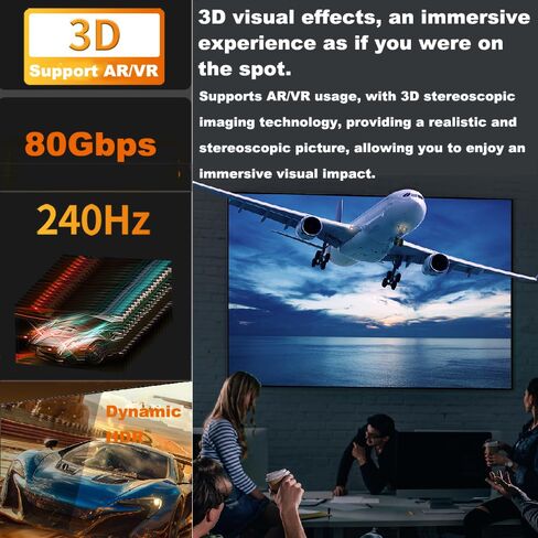 كابل DisplayPort 2ft ثلاثي الأبعاد 80 جيجابت في الثانية 16K@60 هرتز، سلك مضفر ذكر DP 2.1 للتلفزيون عالي الدقة وبطاقة الرسومات والكمبيوتر المحمول وجهاز العرض، متوافق مع شاشة ألعاب FreeSync G-Sync، يدعم 16K@30 هرتز 8K@240 هرتز 4K@240 هرتز in Kuwait