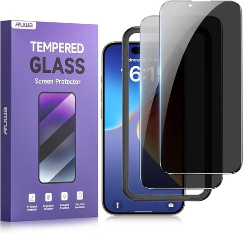 واقي شاشة للخصوصية من ruwa لهاتف iPhone 13 Pro Max/14 Plus [6.7 بوصة] [عبوة من قطعتين] طبقة زجاجية مقواة مضادة للزقزقة مع إطار محاذاة سهل التركيب in Kuwait