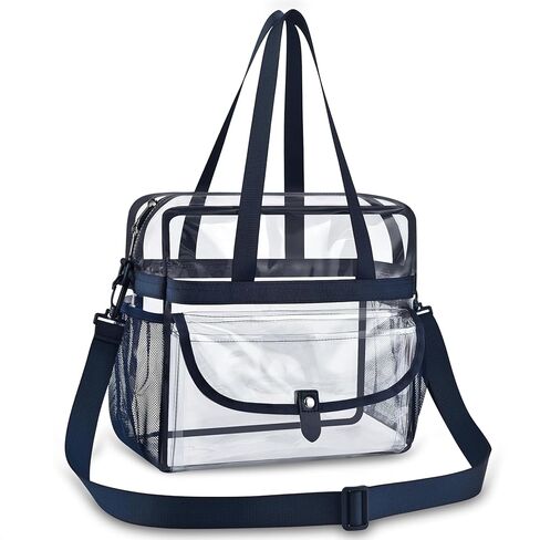 Clear Tote Bag 12x12x6 for Sports Events & Concerts,Transparent Stadium Bag with Adjustable Strap, Mesh Sides, Flap Pocket in Saudi Arabia