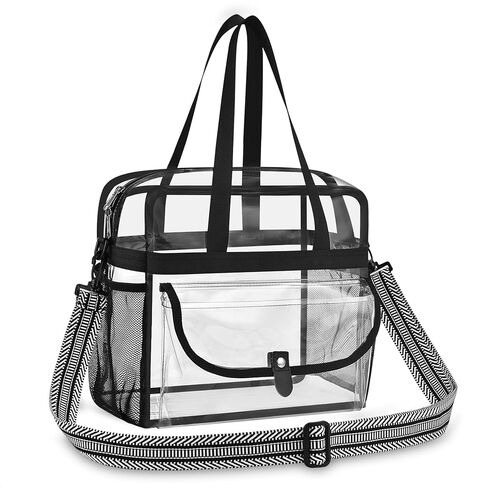 Clear Tote Bag 12x12x6 for Sports Events & Concerts,Transparent Stadium Bag with Adjustable Strap, Mesh Sides, Flap Pocket in Saudi Arabia