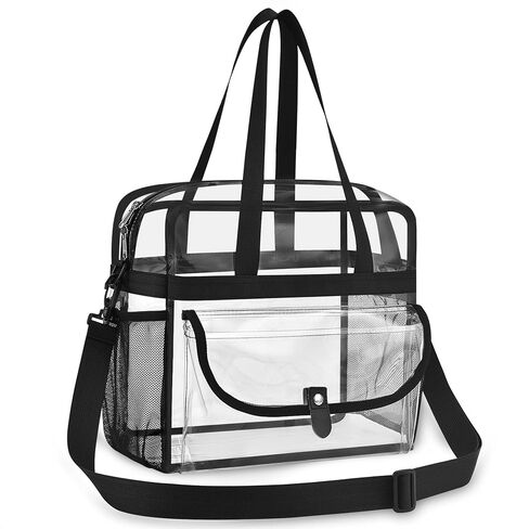 Clear Tote Bag 12x12x6 for Sports Events & Concerts,Transparent Stadium Bag with Adjustable Strap, Mesh Sides, Flap Pocket in Saudi Arabia