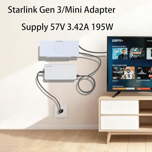 شاحن Starlink Gen 3 وMini - محول تيار متردد بقوة 195 وات | مصدر طاقة بديل للمجموعات القياسية 16.4FT(5M)، 57V 3.42A مع حماية متعددة 18AWG in Kuwait