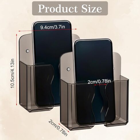 2 Pcs Wall Mount Phone Holder, Phone Stand with Self Adhesive, Clear Smartphone Stands with Charging Hole, Bedside Organizer Remote Control Stand for Home Bedroom Bathroom Office in Saudi Arabia