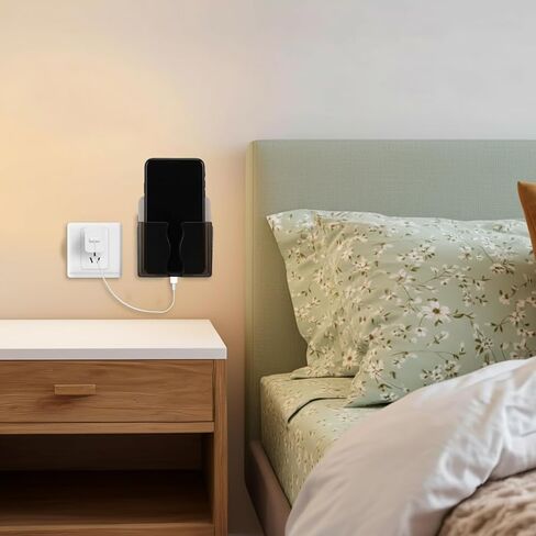 2 Pcs Wall Mount Phone Holder, Phone Stand with Self Adhesive, Clear Smartphone Stands with Charging Hole, Bedside Organizer Remote Control Stand for Home Bedroom Bathroom Office in Saudi Arabia