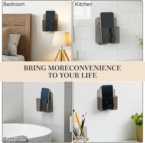 2 Pcs Wall Mount Phone Holder, Phone Stand with Self Adhesive, Clear Smartphone Stands with Charging Hole, Bedside Organizer Remote Control Stand for Home Bedroom Bathroom Office in Saudi Arabia