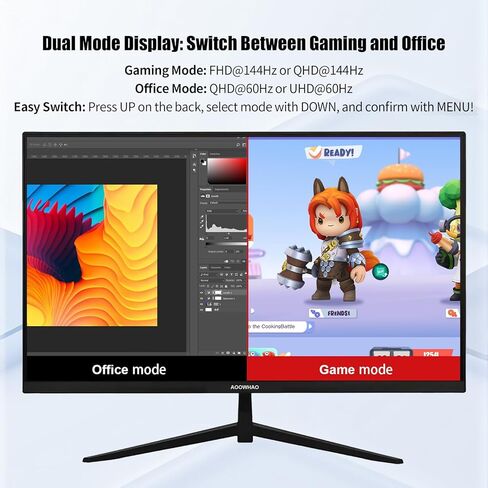 27 Inch 4K UHD (3840x2160) Monitor, Dual Mode 4K@60Hz/2K@144Hz, IPS Panel, Borderless Design, HDR400, 99% sRGB, Work & Gaming Monitor for Designers, Office, and PC Gaming with HDMI DP Type-c in Saudi Arabia