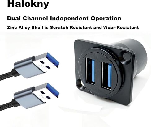 Halokny 2 قطعة منافذ USB 3.0 مزدوجة تمر عبر الموصل من النوع D، وصلة تثبيت لوحة USB 3.0 مزدوجة، نقل البيانات من أنثى إلى أنثى ومحول مقبس الشحن in Saudi Arabia