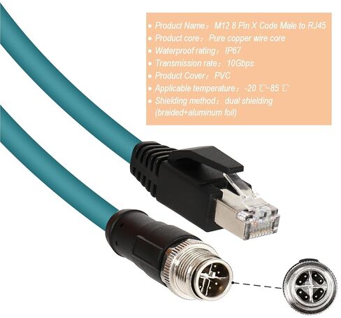 كابل إيثرنت صناعي M12 X-Code 8 Pin، كابل مستشعر محمي مقاوم للماء IP67، موصل طيران عالي المرونة ذكر إلى أنثى لكاميرا Cognex، PLC، نظام التشغيل الآلي in Kuwait