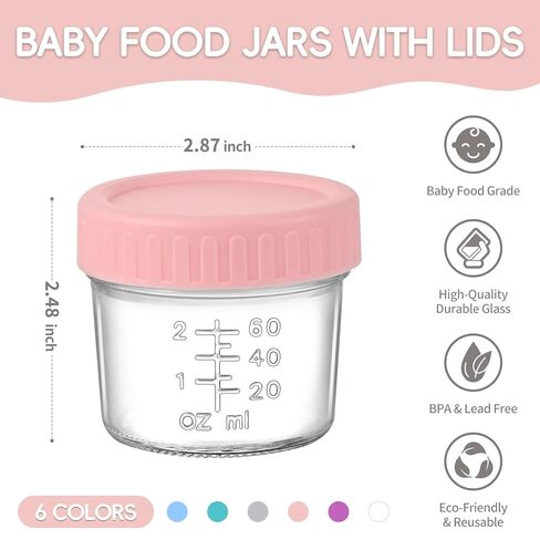 عبوات زجاجية لأغذية الأطفال مكونة من 6 قطع مع أغطية، برطمانات زجاجية صغيرة آمنة لتخزين أغذية الأطفال في الفريزر، مقاومة للتسرب من درجة طعام الأطفال in Kuwait
