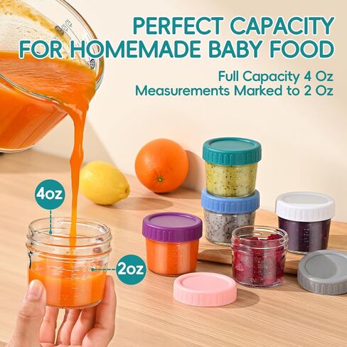 عبوات زجاجية لأغذية الأطفال مكونة من 6 قطع مع أغطية، برطمانات زجاجية صغيرة آمنة لتخزين أغذية الأطفال في الفريزر، مقاومة للتسرب من درجة طعام الأطفال in Kuwait