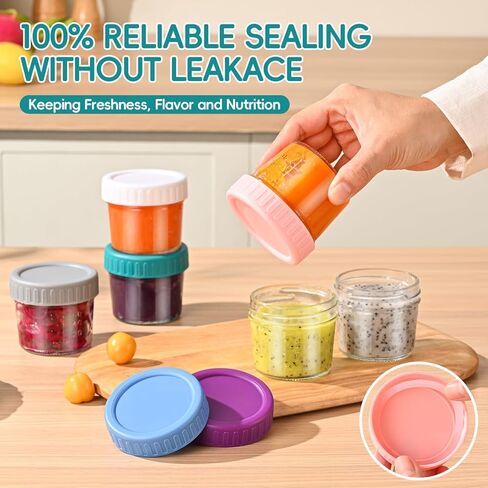 عبوات زجاجية لأغذية الأطفال مكونة من 6 قطع مع أغطية، برطمانات زجاجية صغيرة آمنة لتخزين أغذية الأطفال في الفريزر، مقاومة للتسرب من درجة طعام الأطفال in Kuwait