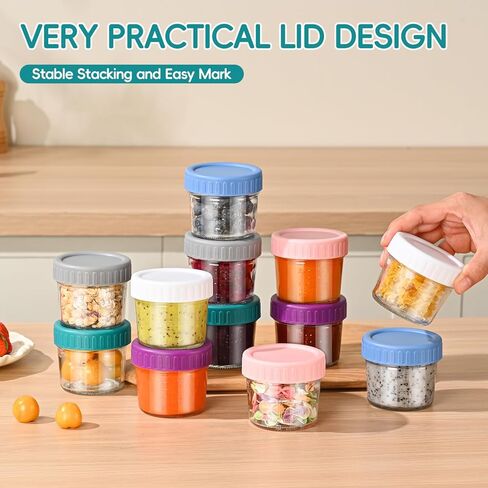 عبوات زجاجية لأغذية الأطفال مكونة من 6 قطع مع أغطية، برطمانات زجاجية صغيرة آمنة لتخزين أغذية الأطفال في الفريزر، مقاومة للتسرب من درجة طعام الأطفال in Kuwait