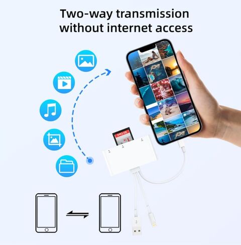 قارئ بطاقات الذاكرة 5 في 1 مع موصل ثلاثي - محول USB C/Lightning/USB-A إلى SD/TF/MS/XD/CF، نقل فيديو عالي السرعة من الكاميرا إلى iPhone، iPad، Android، Mac، الكمبيوتر الشخصي للمحترفين in Saudi Arabia